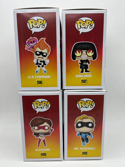 Funko Pop! The Incredibles 20th Anniversary - Lot of 4 - Mr Incredible #1509 Elastagirl #1508 JJ & Syndrom #1506 Edna Mode #1507 Collectible Vinyl FIgures