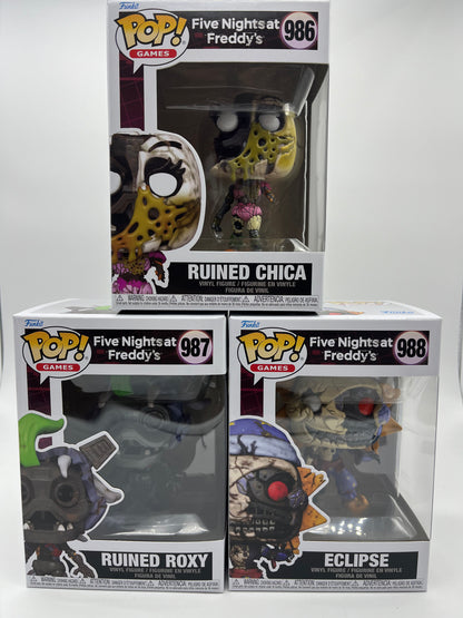 Funko Pop! Five Nights at Freddy's - Lot of 3- Eclipse, Ruined Roxy, Ruined Chica FNAF Collectible Vinyl Figures