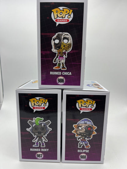 Funko Pop! Five Nights at Freddy's - Lot of 3- Eclipse, Ruined Roxy, Ruined Chica FNAF Collectible Vinyl Figures