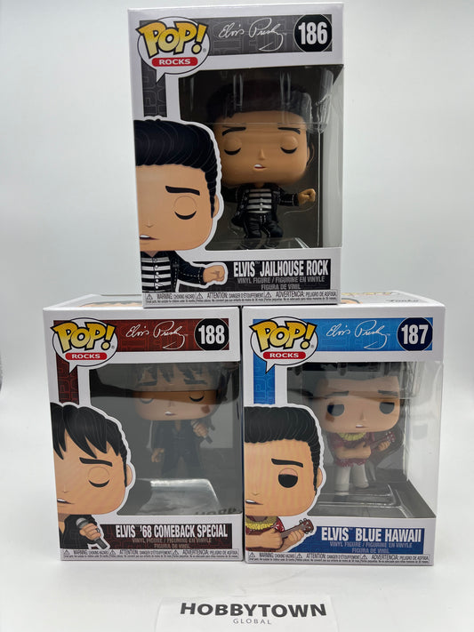 Funko Pop! Elvis Presley -Set of 3 - Jailhouse Rock, Blue Hawaii, '68 Comeback Special