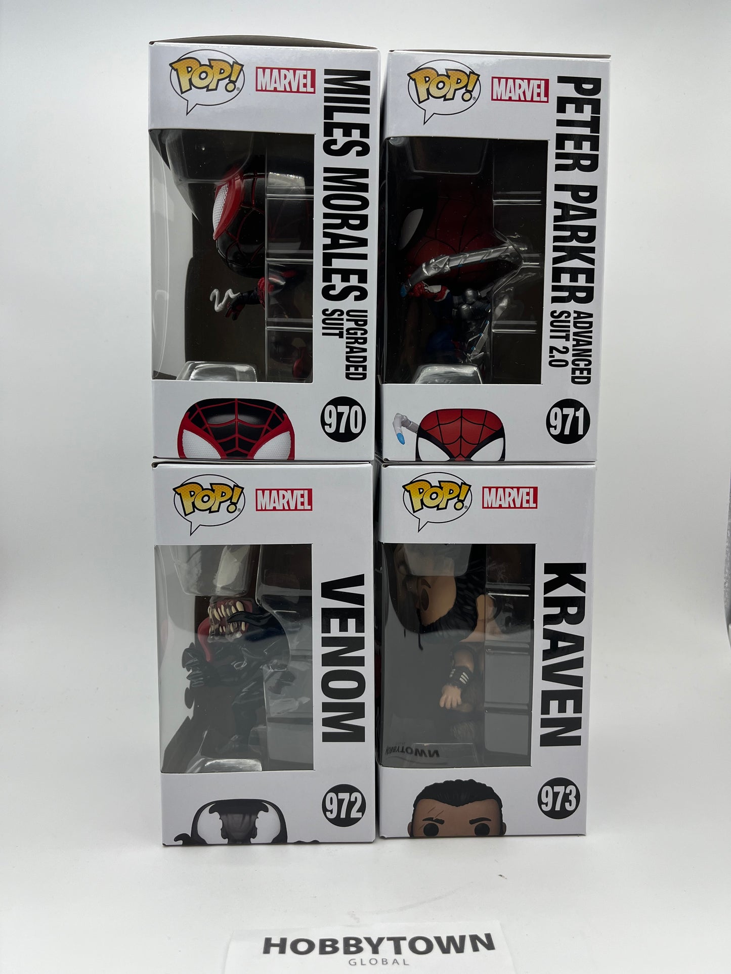 Funko Pop! Spider-Man 2- Set of 4- Miles Morales in Upgraded Suit, Peter Parker in Advanced Suite 2.0, Venom, and Kraven Collectcible Vinyl Figures