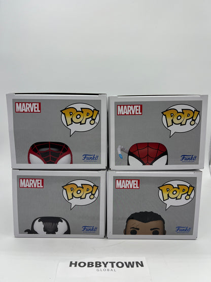 Funko Pop! Spider-Man 2- Set of 4- Miles Morales in Upgraded Suit, Peter Parker in Advanced Suite 2.0, Venom, and Kraven Collectcible Vinyl Figures