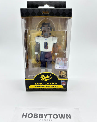 Funko Gold Vinyl: NFL - Lamar Jackson in White Baltimore Ravens Jersey 'CHASE'  5 Inch Premium Collectible Vinyl Figure