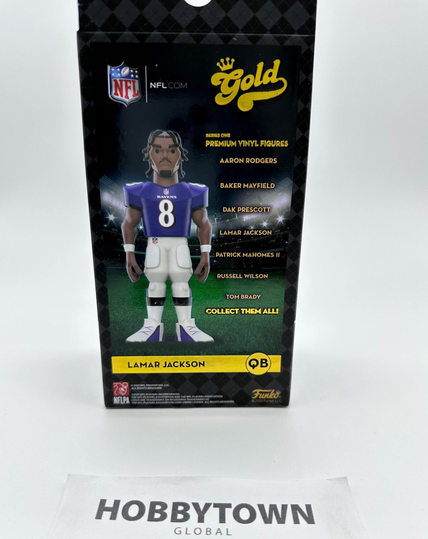 Funko Gold Vinyl: NFL - Lamar Jackson in White Baltimore Ravens Jersey 'CHASE'  5 Inch Premium Collectible Vinyl Figure